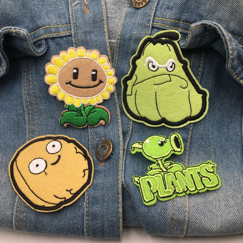 Cartoon Botanical Battle zombie Corpse Patch Down Clothing Cloth Patch Mend with Embroidered Children Clothes Breaking and Decorative Sticker