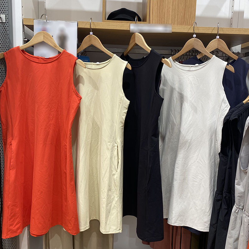 25 Summer New Women's Clothing Round Neck Waist-Cinching Simple Solid Color High Elasticity Slimming Sleeveless Mini Dress 474076