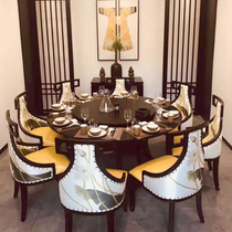 New Chinese dining table and chair combination modern simple solid wood round dining table with turntable hotel box furniture can be customized