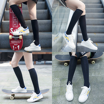 Black knee socks womens stockings autumn and winter high socks three bars Sports Leisure socks cotton deodorant Japanese style