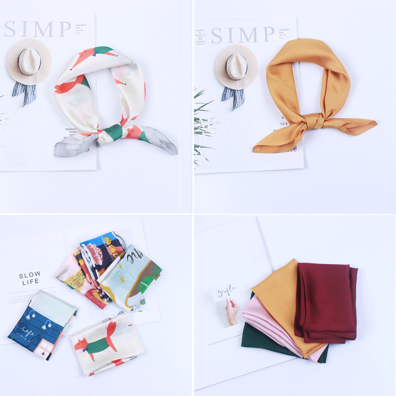 Children's scarf spring autumn new satin baby square scarf fox neck scarf boys and girls silk scarf fashionable leather buckle parent-child