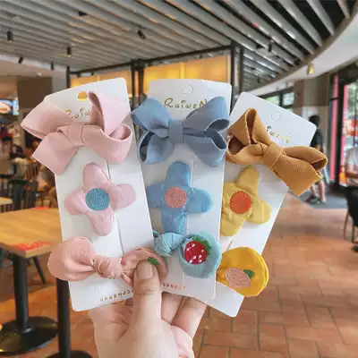 Korean flower hairclip fabric bow Hairband children three sets of small flower hair jewelry embroidery jewelry