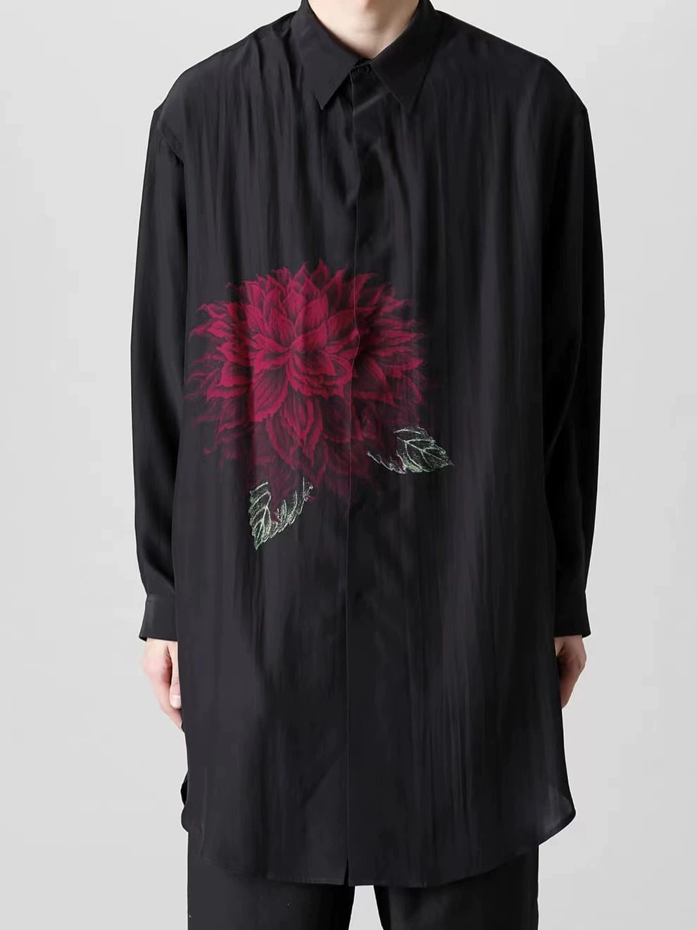 Футболка в стиле Yohjiyamamo Yamamoto Dahlia с длинным рукавом, свободная печать