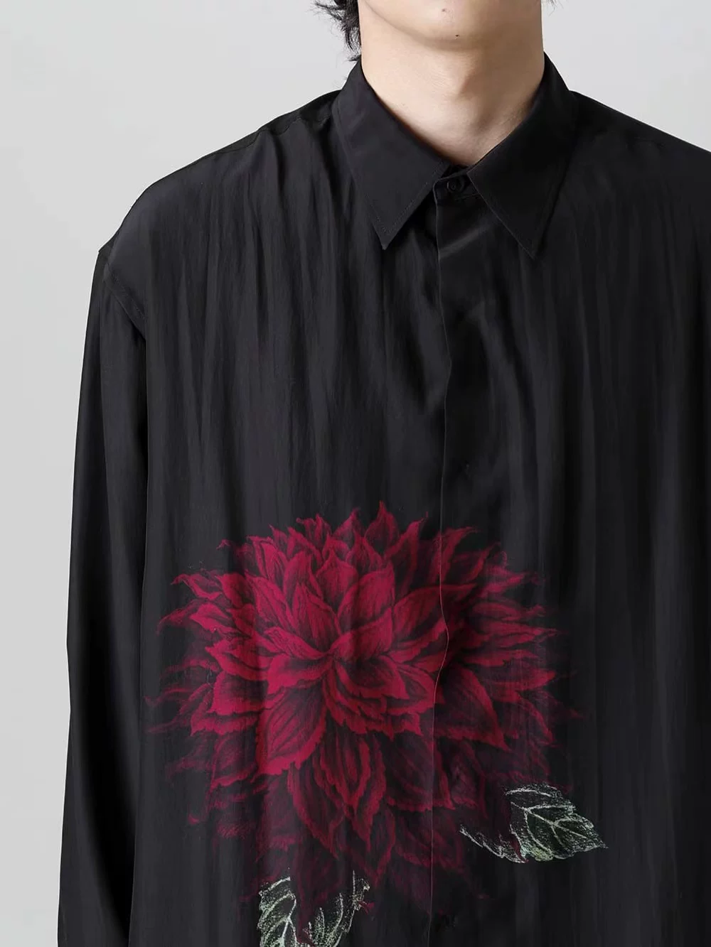 Футболка в стиле Yohjiyamamo Yamamoto Dahlia с длинным рукавом, свободная печать