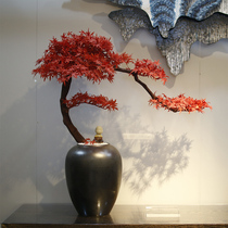 New Chinese Emulation Greet Visitors Pine Red Maple Bonsai Dry Landscape Green Plant Home Genguan Upscale Office Swing Piece