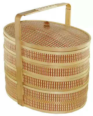 Bamboo delivery basket four-story delivery basket gift basket wedding basket hotel meal delivery box bye-bye basket