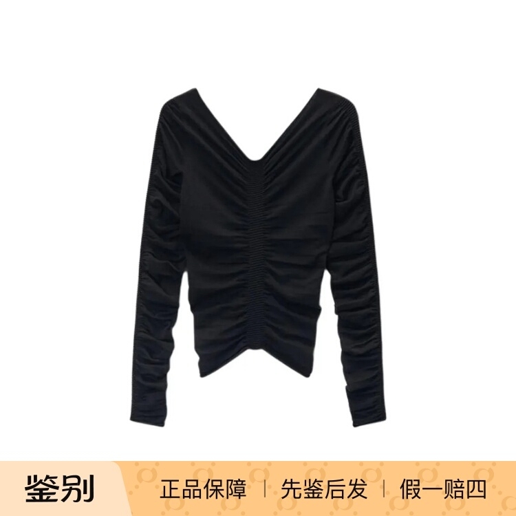 Alexander Wang Fw24 Simple Solid Color Pleated Pullover V-Neck Long-Sleeved T-Shirt Alexander Wang Fw24 Simple Solid Color Pleated Pullover V-Neck Long-Sleeved T-Shirt