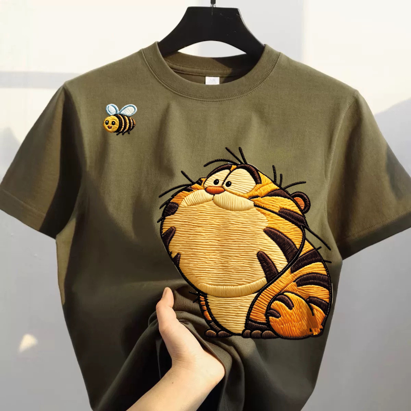 Clearance Sale~ Withdrawn Items, Bargain Heavyweight Pure Cotton Short-Sleeve T-Shirt with Cartoon Pattern, Faux Embroidery, Round Neck, New Style Top Clearance Sale~ Withdrawn Items, Bargain Heavyweight Pure Cotton Short-Sleeve T-Shirt with Cartoon Pattern, Faux Embroidery, Round Neck, New Style Top