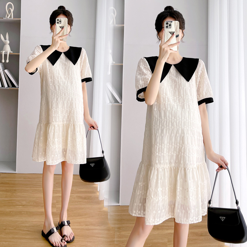 Radiation-Proof Maternity Wear, Summer Authentic Bellyband Suspender Dress, Work-Appropriate Doll Collar Mid-Length Dress for Pregnancy