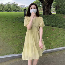 Radiation-proof maternity wear summer bellyband work wear mid-length puff short-sleeved chiffon dress for women