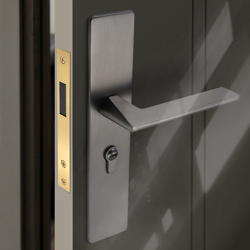 Gray door lock indoor household universal single tongue door lock magnetic silent bedroom door lock handle simple and ultra-thin
