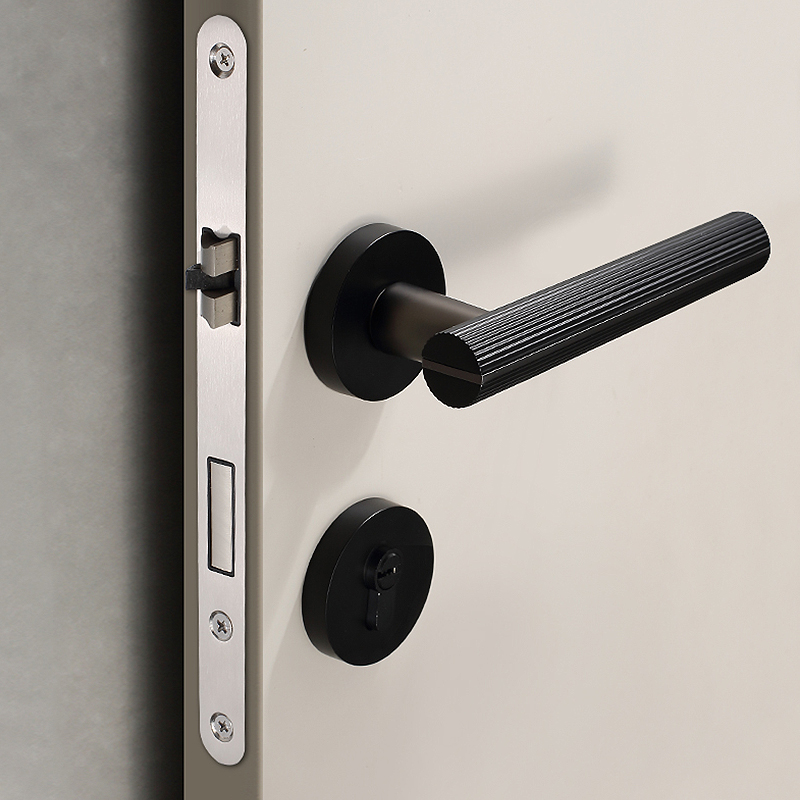Black and gray minimalist indoor bedroom door lock household universal bathroom wooden door magnetic suction mute lock split type