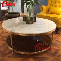 Brushed brass living room round marble coffee table simple modern small apartment household personalized metal furniture customization