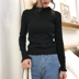 Áo len cổ lọ xòe nửa cao cổ áo mùa thu mỏng Han Fan áo sơ mi dài tay chạm đáy áo len trắng hoang dã áo cardigan Đan Cardigan