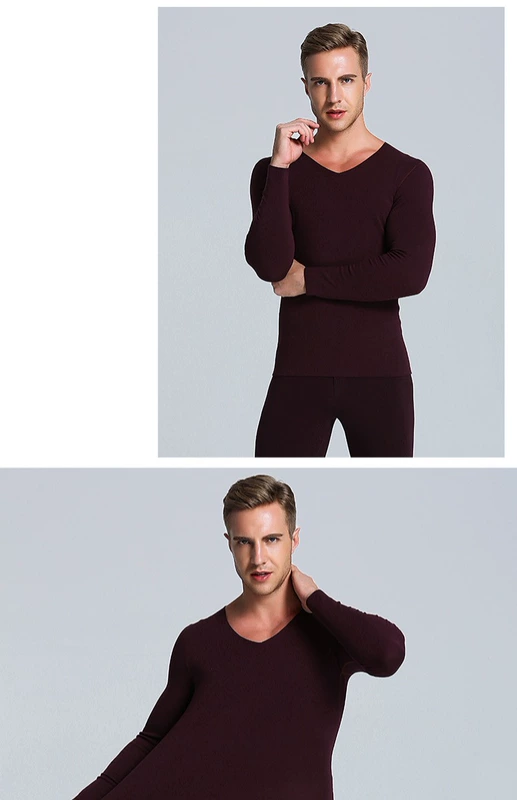 Quần lót nam liền mạch nhiệt cộng với nhung cổ chữ V sợi cotton mùa thu quần dài quần dài nam thanh niên áo sơ mi dày áo giữ nhiệt giá rẻ