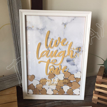 Wedding wood chips sign in platinum signature roster solid wood photo frame creative sign-in white golden love wood chips