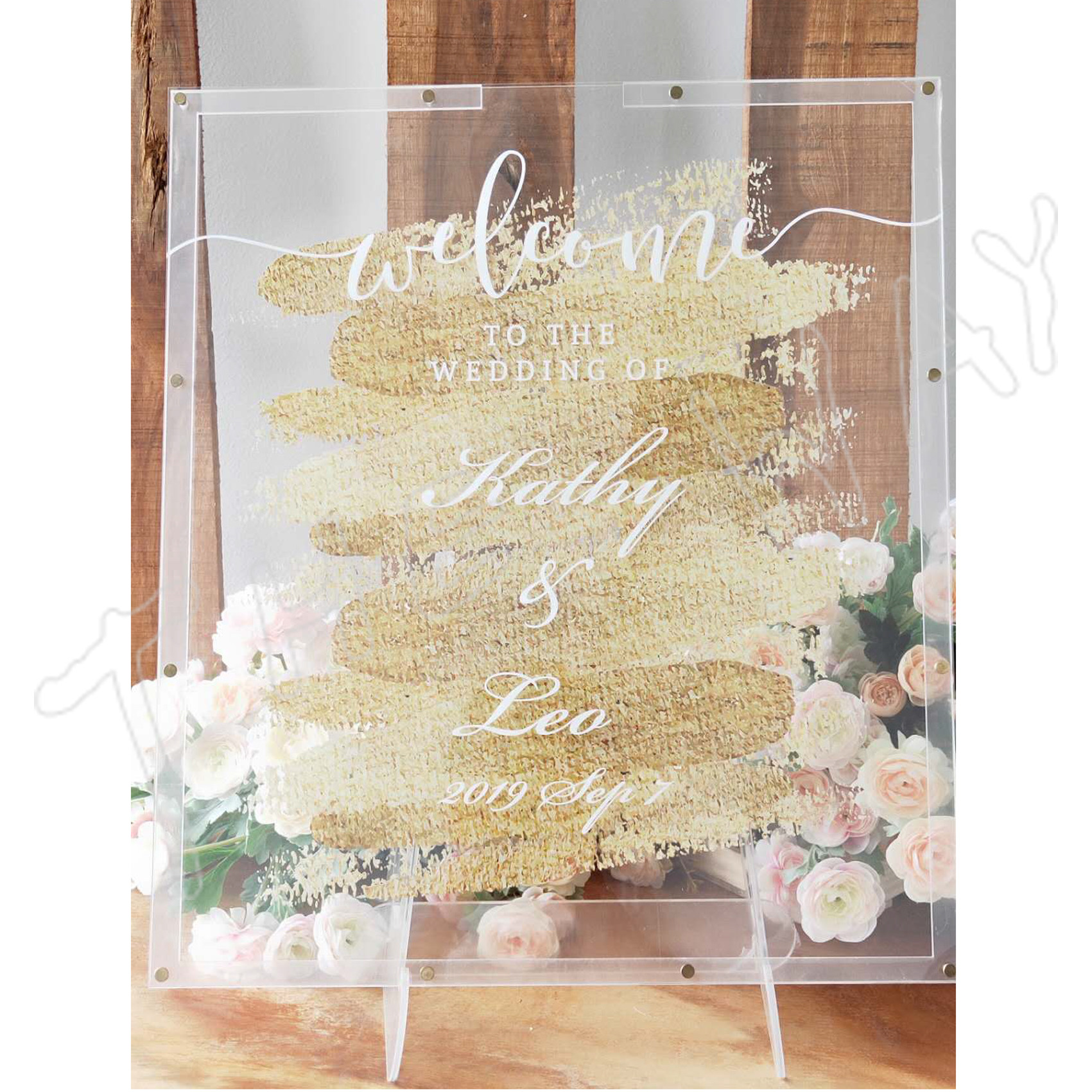 Golden transparent signature Wedding gift Birthday day Annual meeting Fingerprint decoration props Love sign-in wood chip creativity