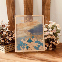 Love wood chips sign in wood chips sign in solid wood photo frame wedding creative sign in table Golden Ocean