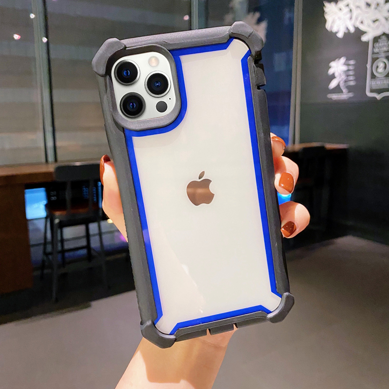 Apple Xsmax & Black Edge Blue Frame Transparentprotect screen Apple x Mobile phone shell xsmax Baobian gasbag Fall prevention xr thickening Screen protection iPhone7 transparent 8 plus Full edging se frame two-in-one xmax With dust plug xmas Shell