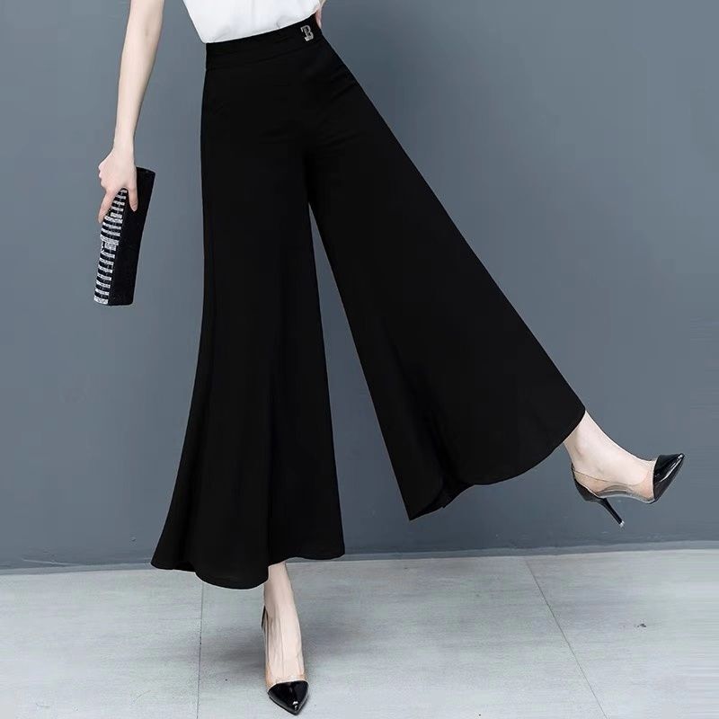 Chiffon Drapey Cropped Skirt Pants with Elastic Waist, High-Waisted Wide-Leg Pants for Women, 2025 New Summer Thin Casual Pants