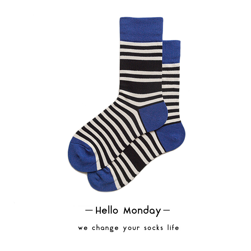 HELLO MONDAY vớ sọc nam Nhật Bản gió dài ống âm dương và vớ AB hit màu thủy triều vớ nữ - Bít tất nữ tất dài