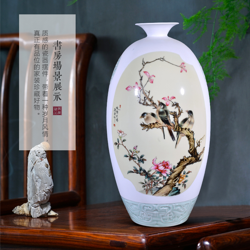 Jingdezhen ceramics Xiong Jian hand - made powder enamel vase Chinese style living room TV cabinet decorative furnishing articles arranging flowers