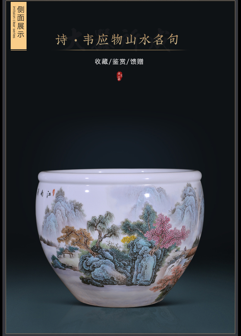 Jingdezhen ceramics hand - made pastel landscape tortoise calligraphy and painting cylinder home sitting room hotel is suing garden furnishing articles