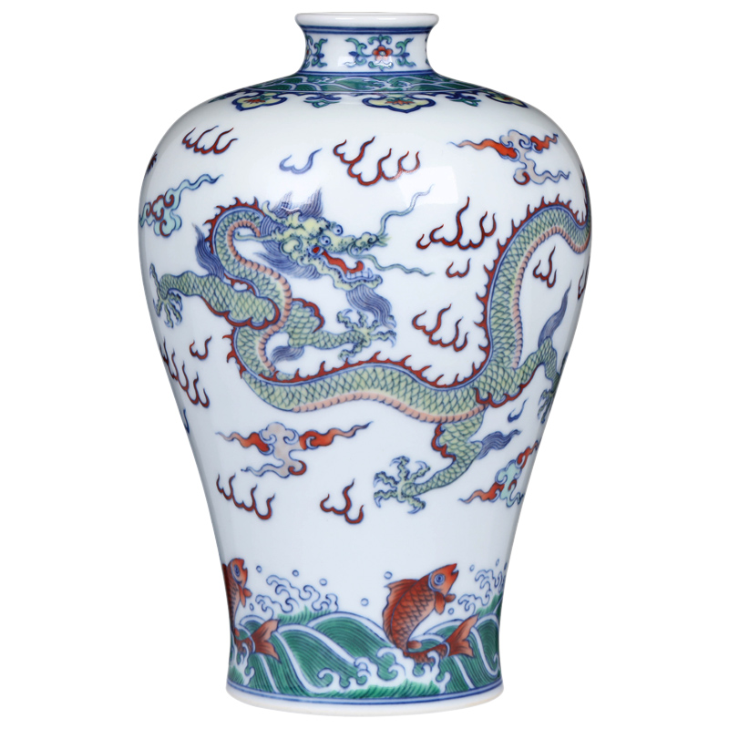 Jingdezhen ceramics antique hand - made color bucket ssangyong grain mei Chinese bottle vase sitting room place high - grade porcelain gifts