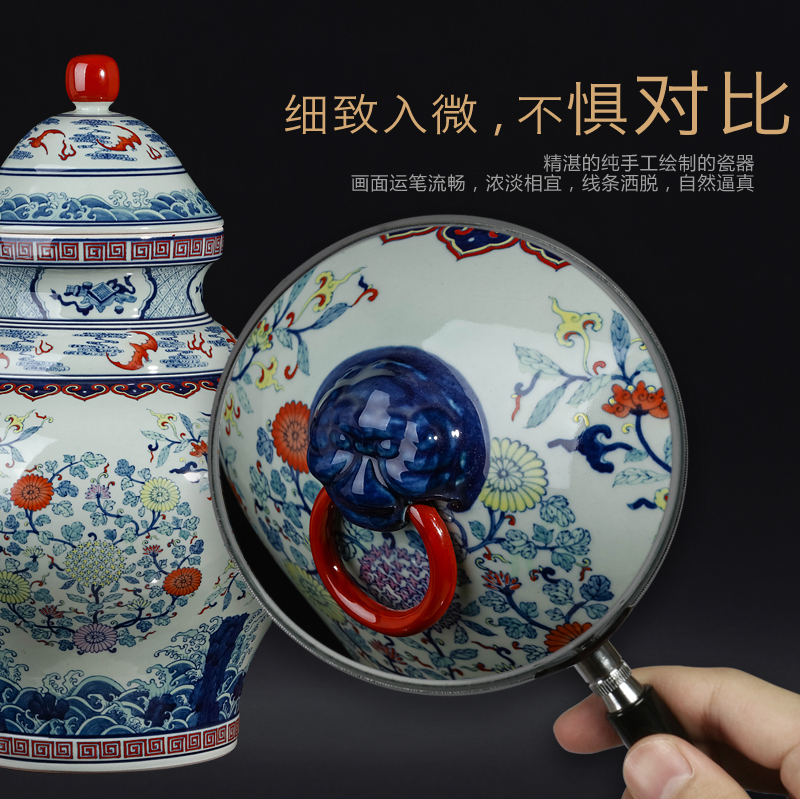Jingdezhen blue and white color bucket storage tank is Chinese style antique hand - made ceramics sitting room porch rich ancient frame decorative furnishing articles
