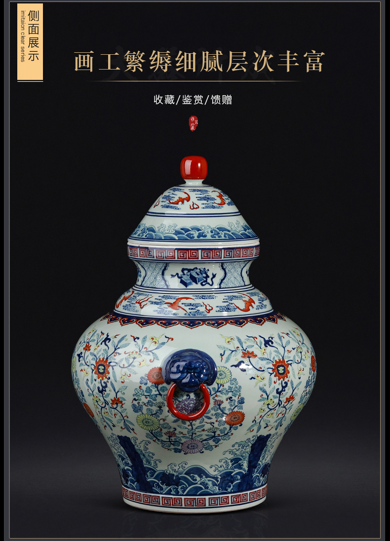 Jingdezhen blue and white color bucket storage tank is Chinese style antique hand - made ceramics sitting room porch rich ancient frame decorative furnishing articles