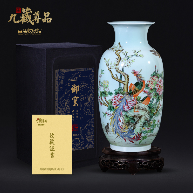 Jingdezhen ceramic antique hand - made pastel blue glaze vase Chinese style living room TV ark, flower arranging porch is decorated furnishing articles
