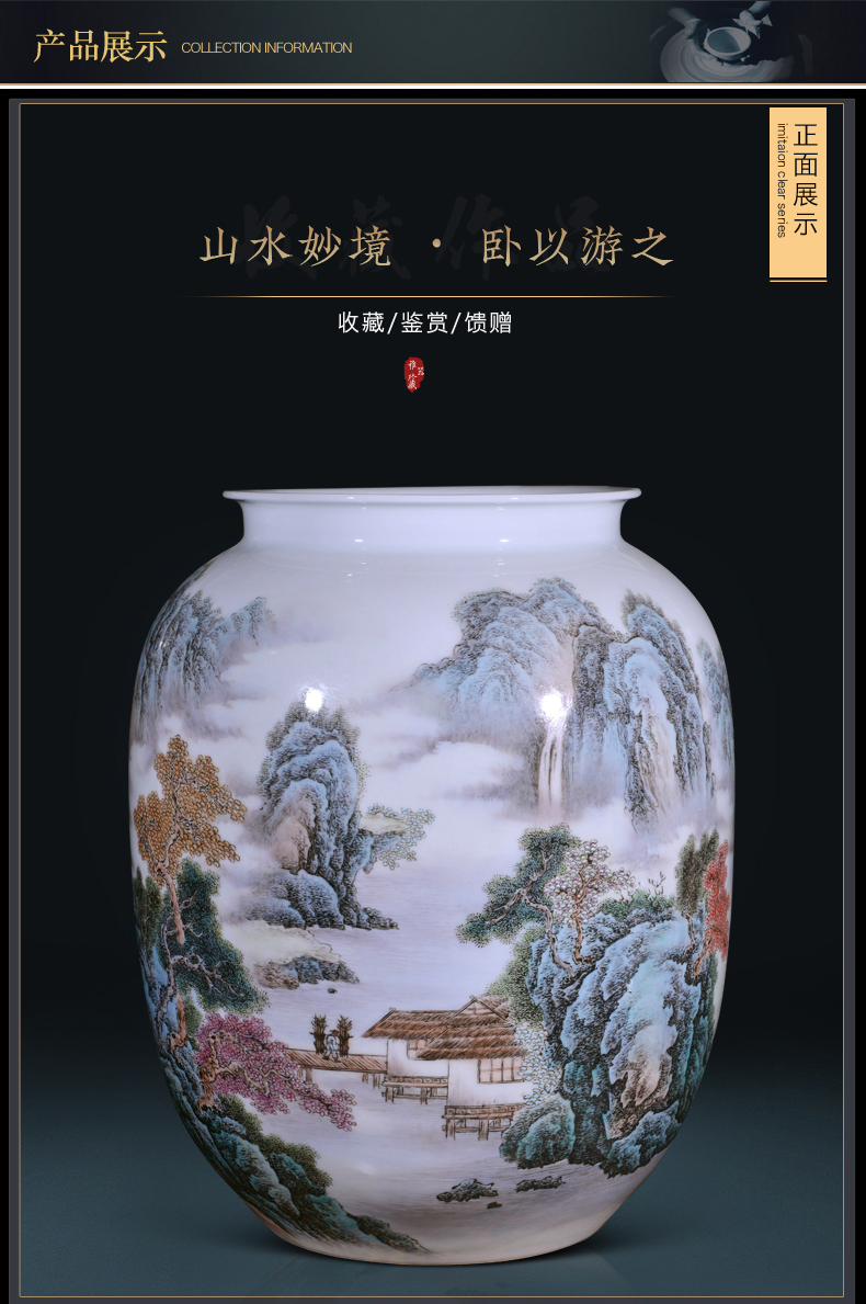 The Master of jingdezhen ceramics hand - made mountain pretty green jade vase Chinese style living room porch decoration vase furnishing articles