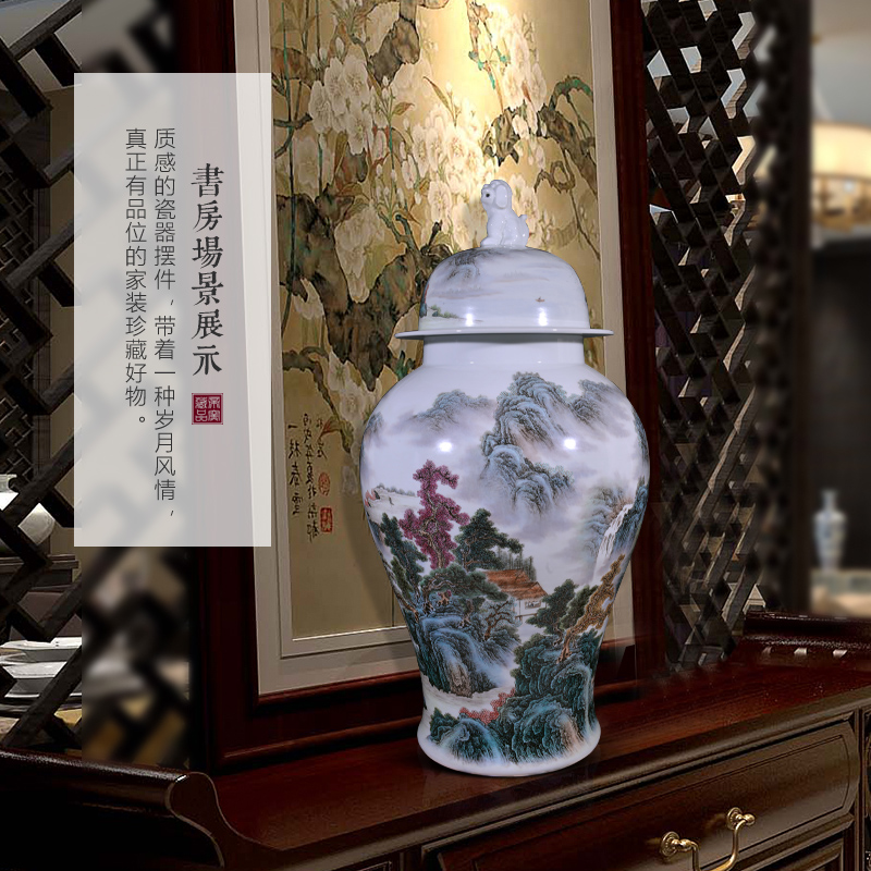 The Master of jingdezhen ceramics hand - made pastel landscape general tank Chinese style living room TV cabinet decorative furnishing articles arranging flowers