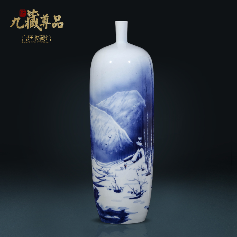 Jingdezhen ceramics famous hand - made snow of blue and white porcelain vase household living room TV cabinet decorative furnishing articles arranging flowers