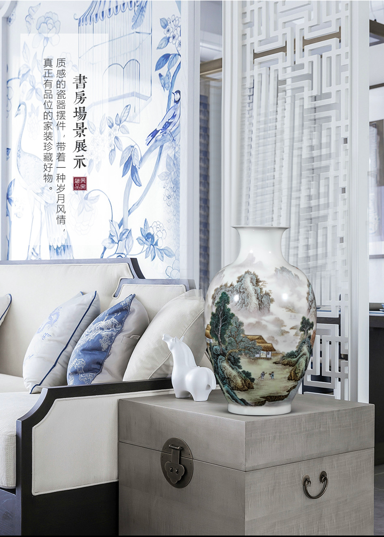 Jingdezhen ceramic hand - made pastel landscape rich ancient frame vase of new Chinese style of the sitting room porch TV ark adornment furnishing articles