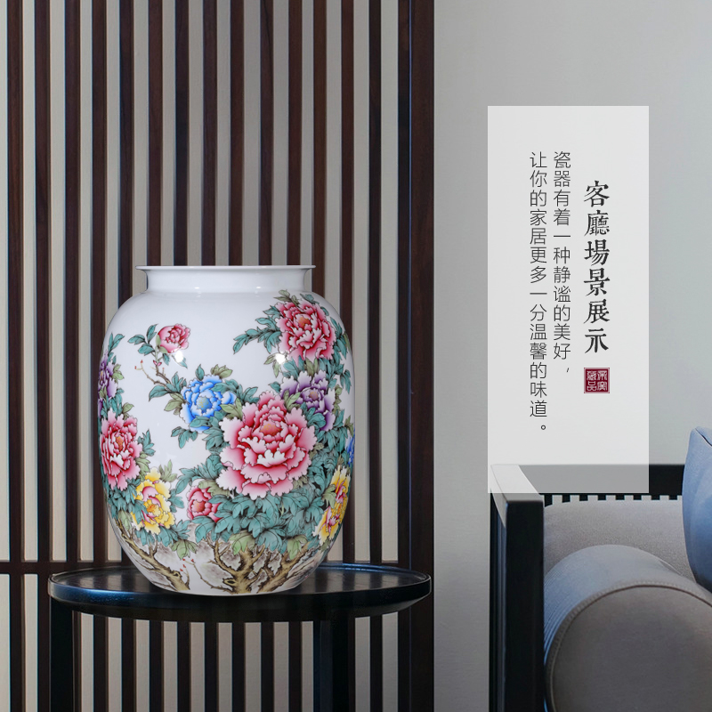 Jingdezhen ceramics hand - made pastel peony vases, new Chinese style living room TV ark, flower arranging porch is decorated furnishing articles