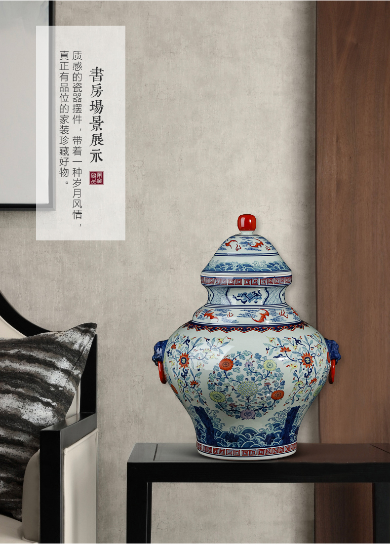 Jingdezhen blue and white color bucket storage tank is Chinese style antique hand - made ceramics sitting room porch rich ancient frame decorative furnishing articles