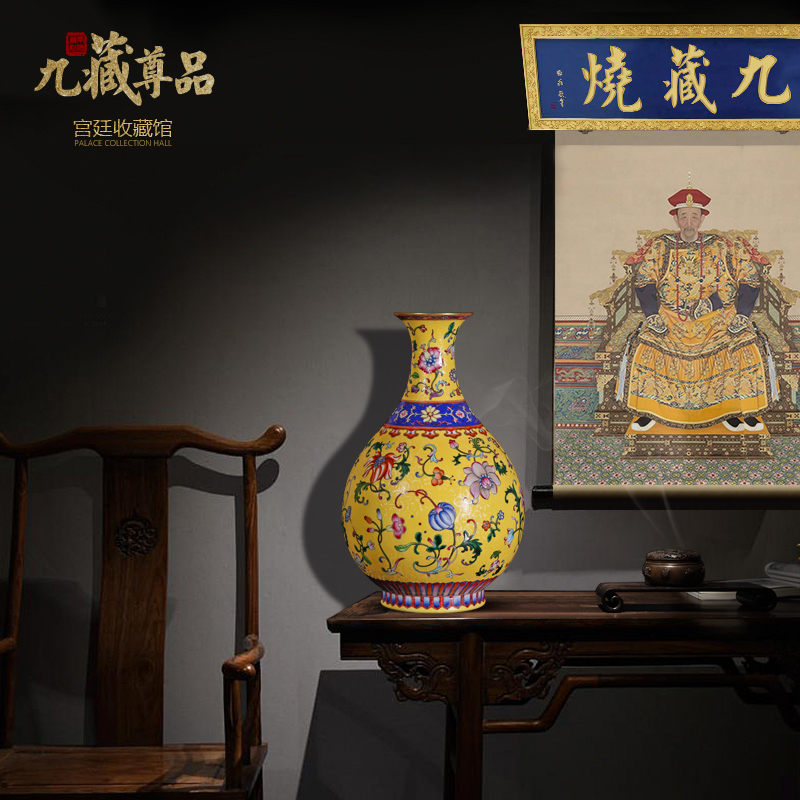 Jingdezhen ceramic hand - made colored enamel to pick the flower to flower okho spring rich ancient frame vase home furnishing articles