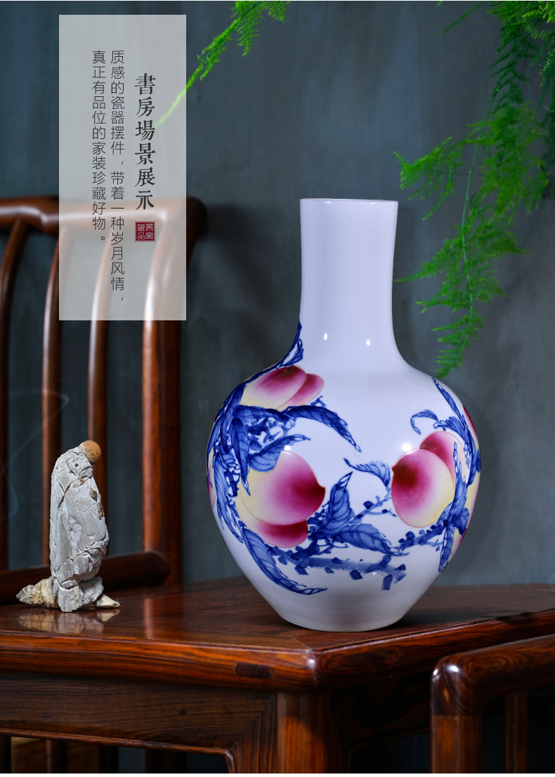 Jingdezhen blue and white youligong Xiong Jian hand - made ceramics vase Chinese style living room TV cabinet decorative furnishing articles arranging flowers