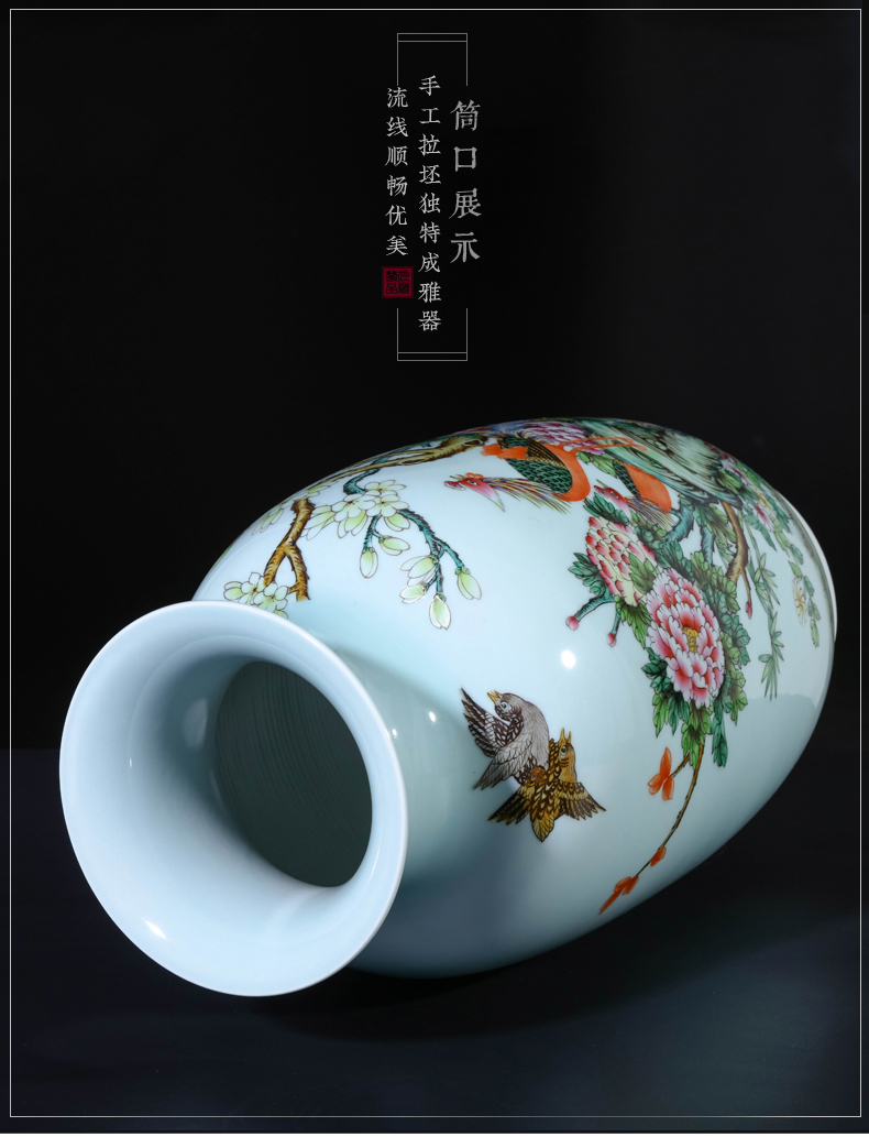 Jingdezhen ceramic antique hand - made pastel blue glaze vase Chinese style living room TV ark, flower arranging porch is decorated furnishing articles