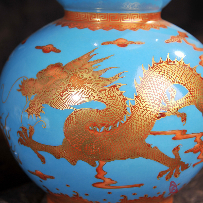 Jingdezhen ceramics archaize to the see colour blue dragon home sitting room place gourd vases, modern arts and crafts