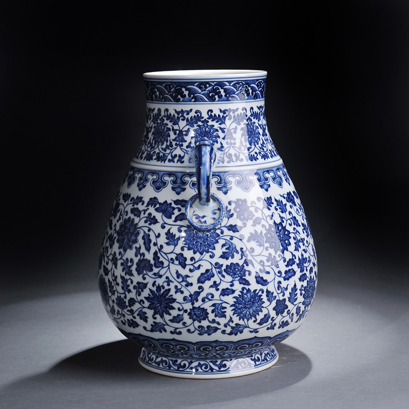 Jingdezhen blue and white ceramics bound lotus flower ear vase classical home sitting room adornment handicraft furnishing articles