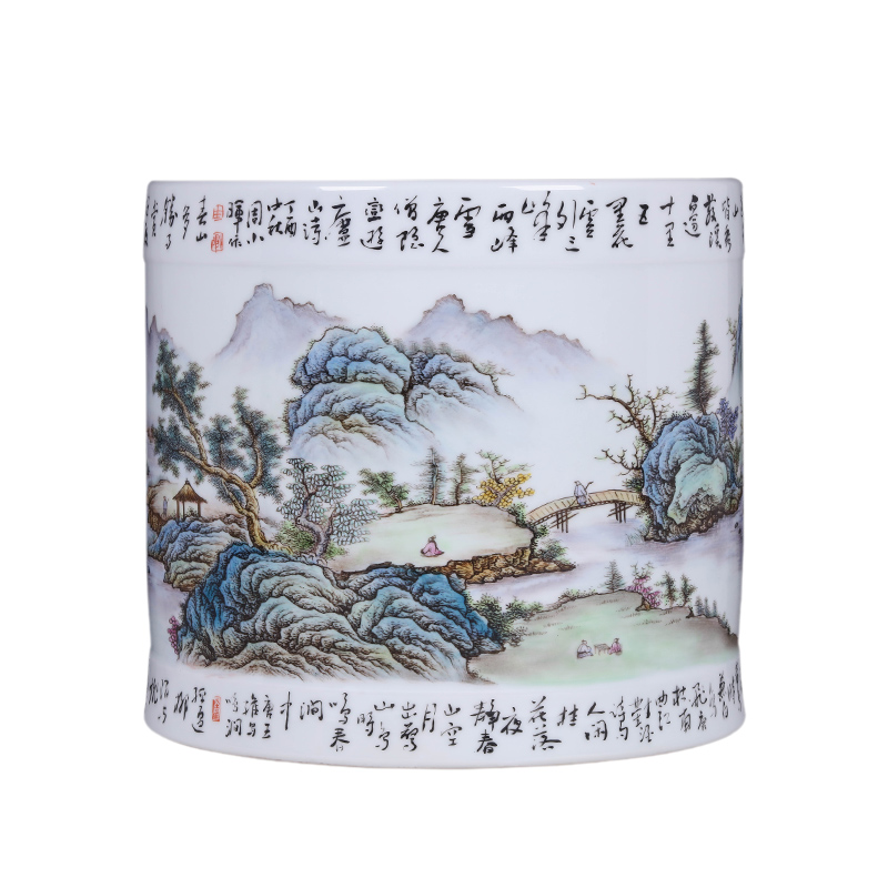 The Master of jingdezhen ceramics hand - made pastel landscape brush pot vase household craft sitting room adornment furnishing articles