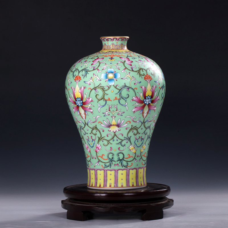 Jingdezhen ceramics imitation the qing qianlong pastel green branch lines name plum bottle home sitting room handicraft furnishing articles