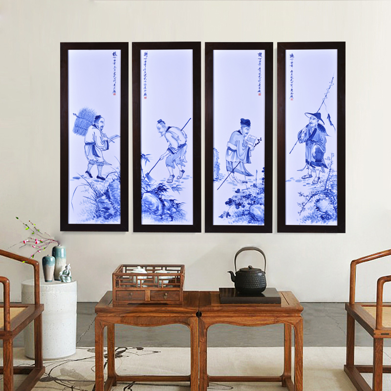 Jingdezhen ceramics Liu Shuwu hand - made the fishing qiao geng read four screen porcelain plate painting the sitting room adornment household furnishing articles