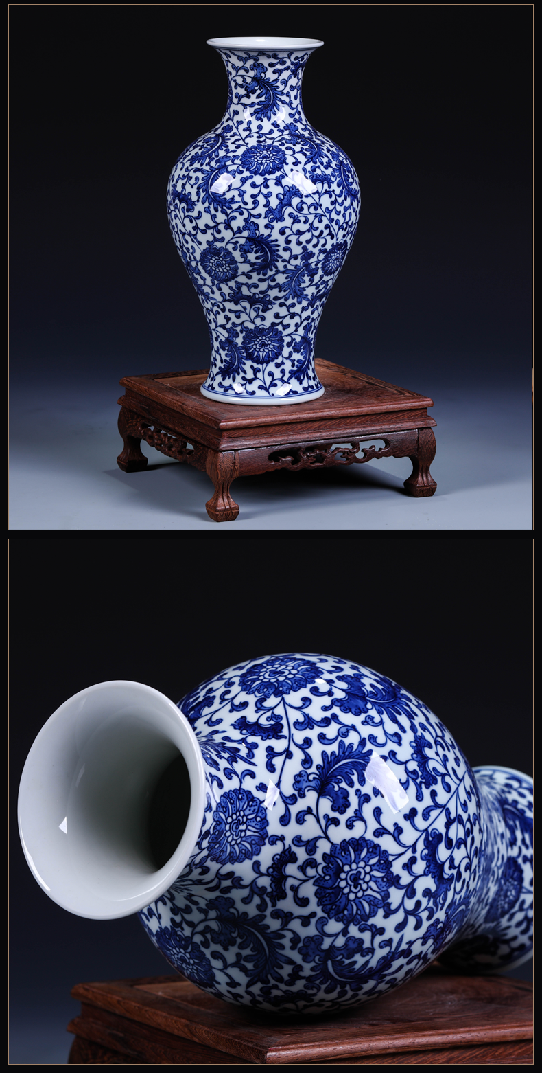 Antique hand - made tail of blue and white porcelain bottle of jingdezhen ceramic vases, flower crafts are sitting room classical Ming and the qing dynasties