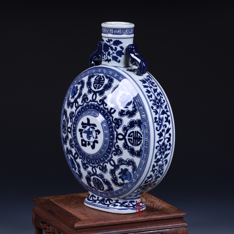 Hand draw archaize live moonlight flat pot bottles of classical Chinese style living room decoration furnishing articles of jingdezhen ceramics vase