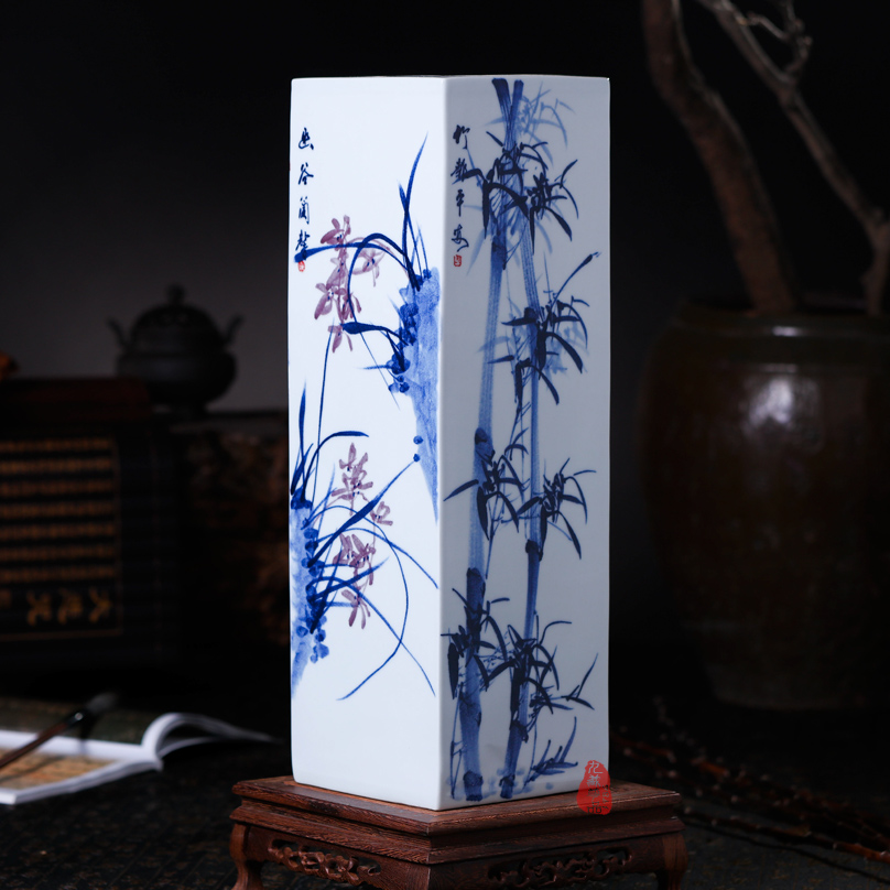 The Master of jingdezhen ceramics hand - made color name plum by bottles of painting and calligraphy tube ground tube of the study of calligraphy and painting furnishing articles