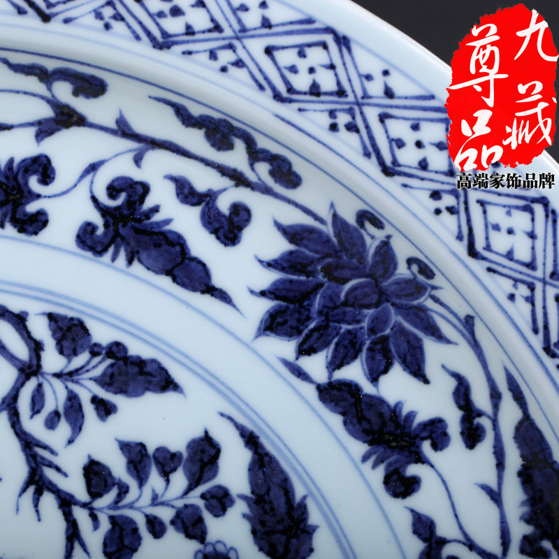 Yuan blue and white peacock jingdezhen ceramics grain hang dish household adornment handicraft furnishing articles sitting room decoration plate