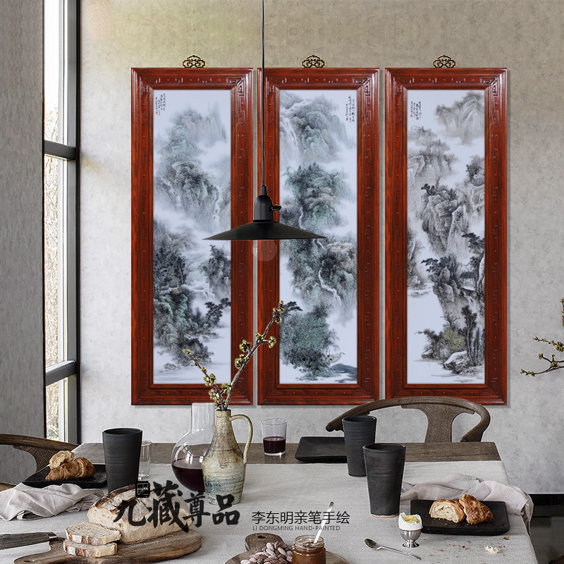 Jingdezhen ceramic dong - Ming li personally hand - made color ink, spring, summer, autumn and winter adornment porcelain plate paintings of Chinese style living room furnishing articles